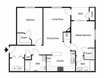Floor plan for 2 beds, 2 baths, 1057 sqft